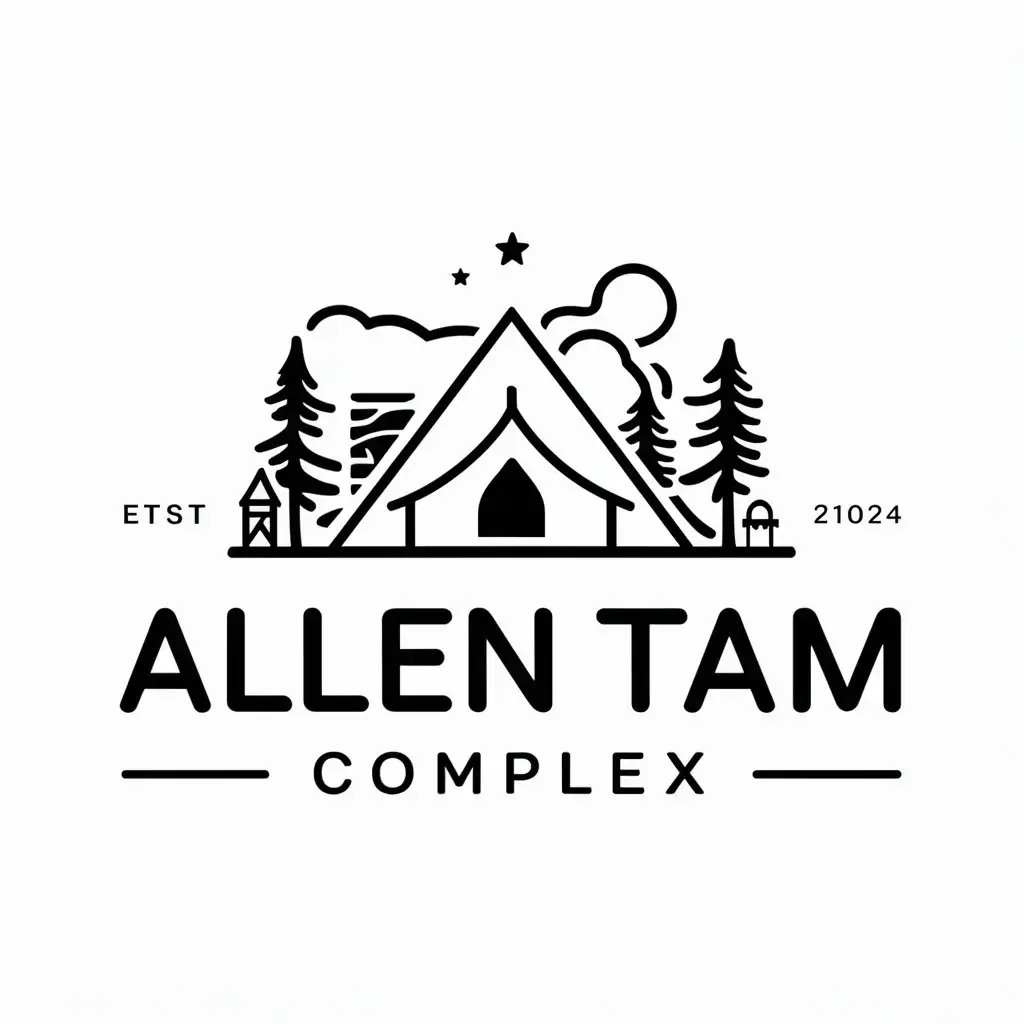 a vector logo design,with the text "ALLEN TAM", main symbol:GLAMPING,complex,be used in Travel industry,clear background