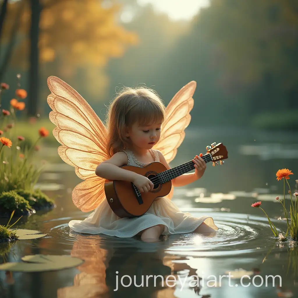 Young-Girl-Playing-Guitar-with-Wings-in-Tranquil-Pond-Scene