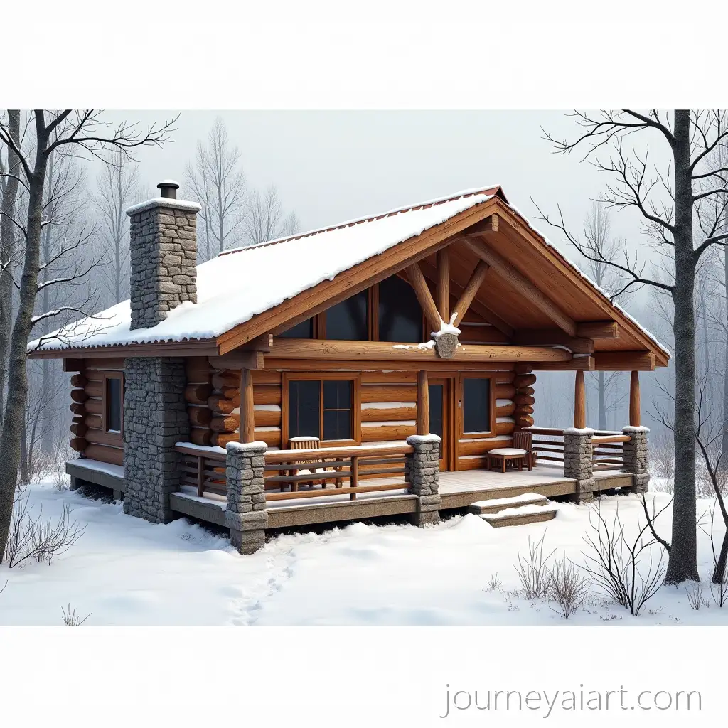 Cozy-Log-Retreat-inCozy-log-retreat-winter-a-Snowy-Woodland-with-Stone-Fireplace-and-Copper-Roof