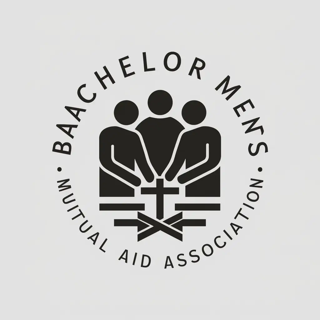 a vector logo design,with the text "Bachelor Men's Mutual Aid Association", main symbol:three bachelors gathering in a work team,Moderate,be used in Religious industry,clear background