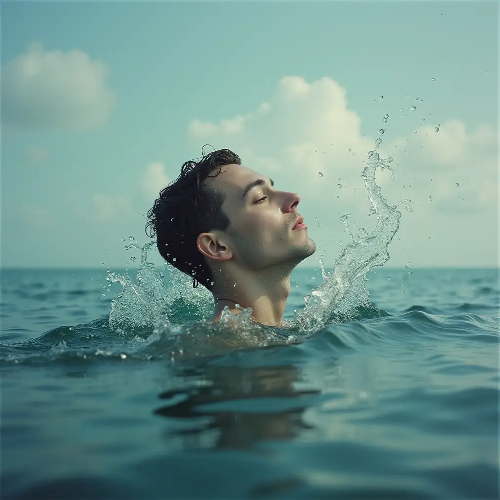 create a parabolic image of an expression 'head above the waters'