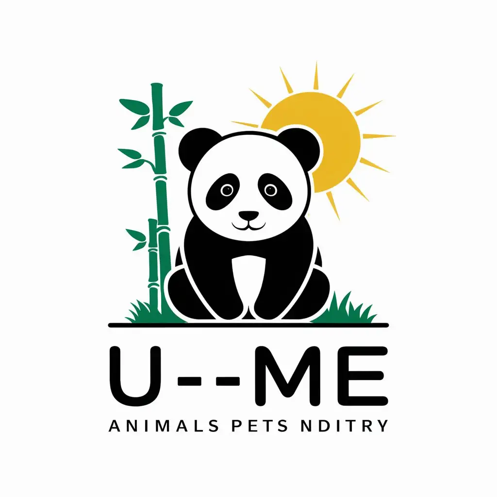 a vector logo design,with the text "U-ME", main symbol:Panda, bamboo, sunlight,Moderate,be used in Animals Pets industry,clear background