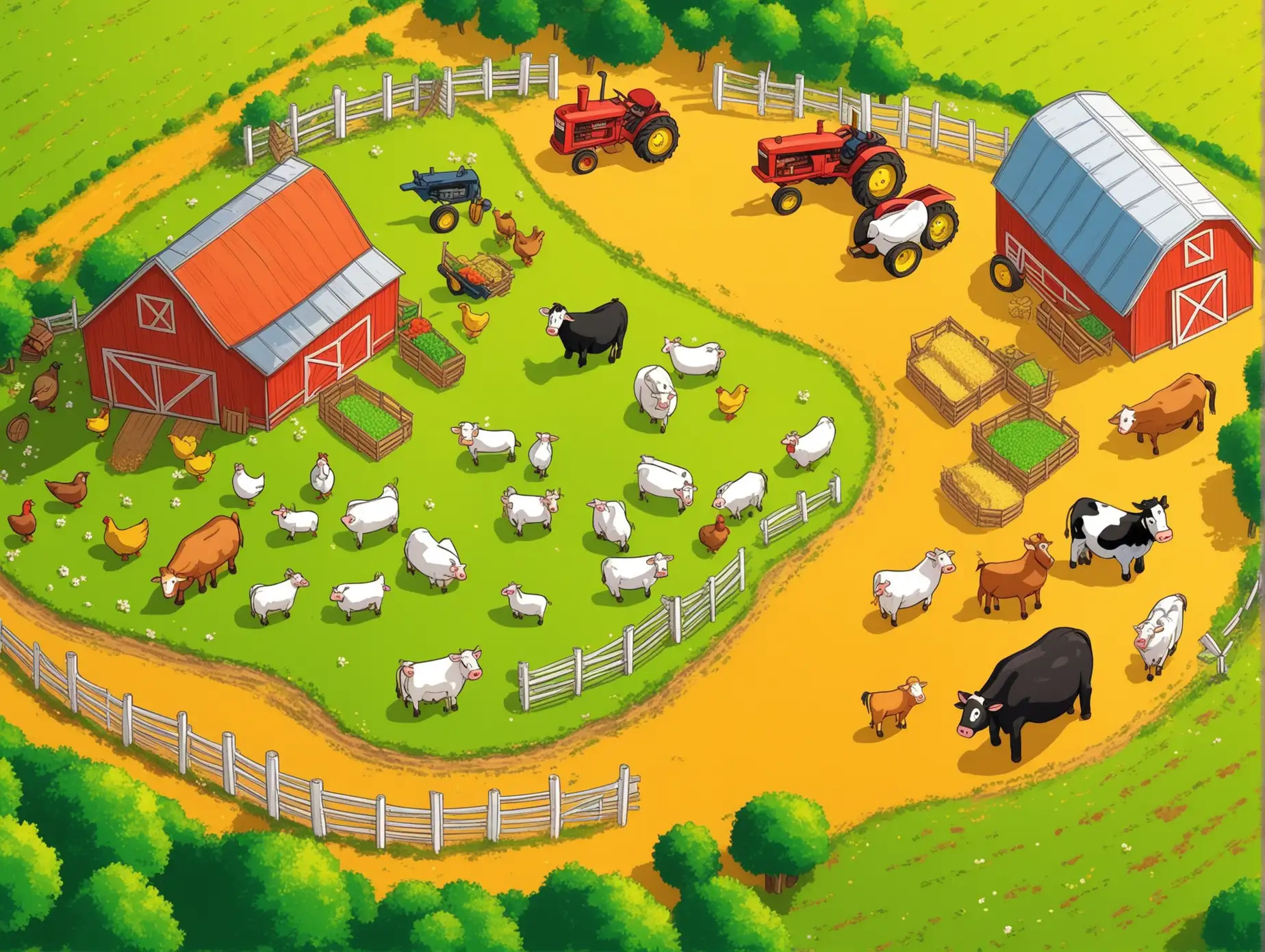 Cartoon Farm Scene Seen From Above