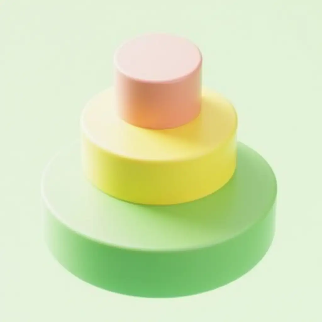 Three tiered 3D pie chart for 5% for pink, 15% for yellow, 80% for green.