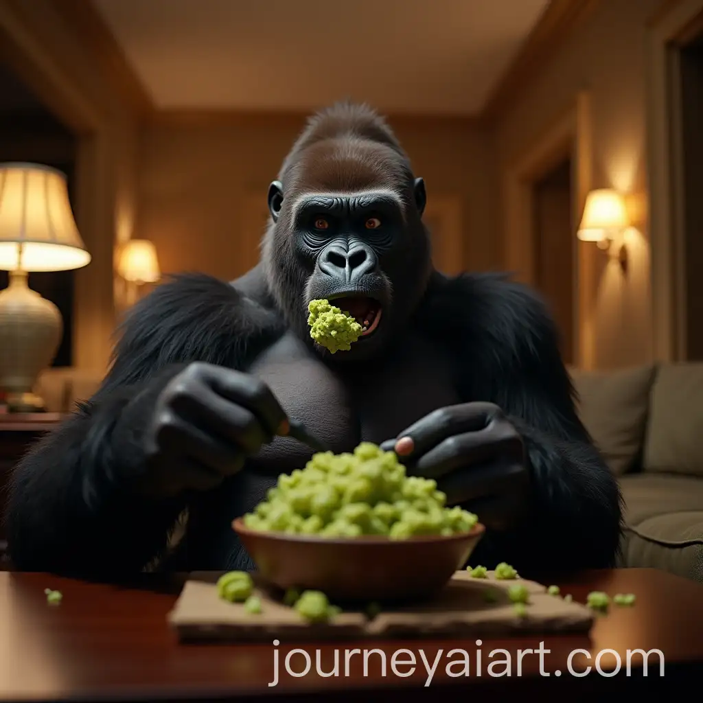 Gorilla-Enjoying-Guacamole-While-Gaming-in-a-Luxury-Mansion