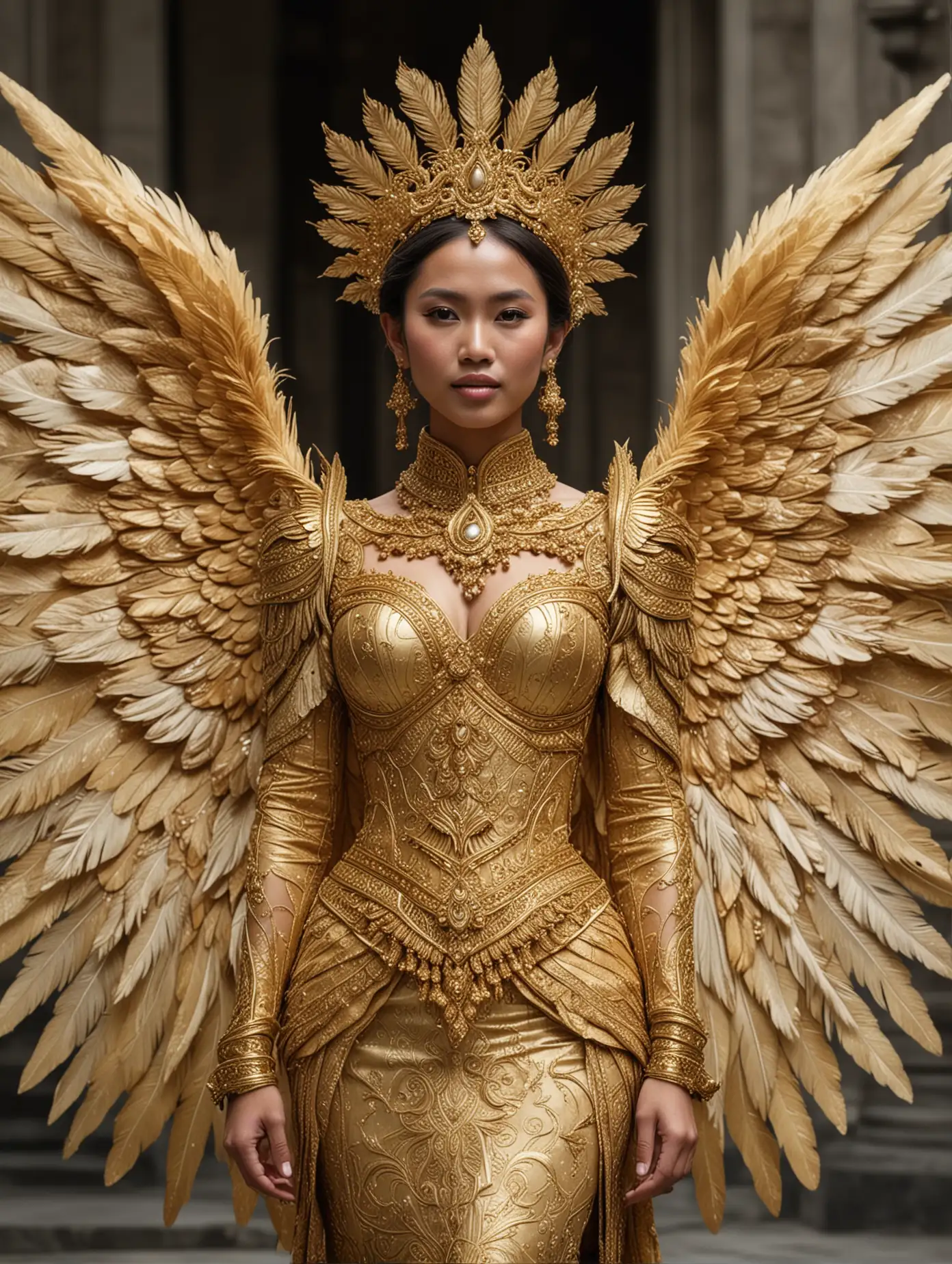 Indonesian-Woman-with-Golden-Wings-in-Ornate-Gown-and-Crown