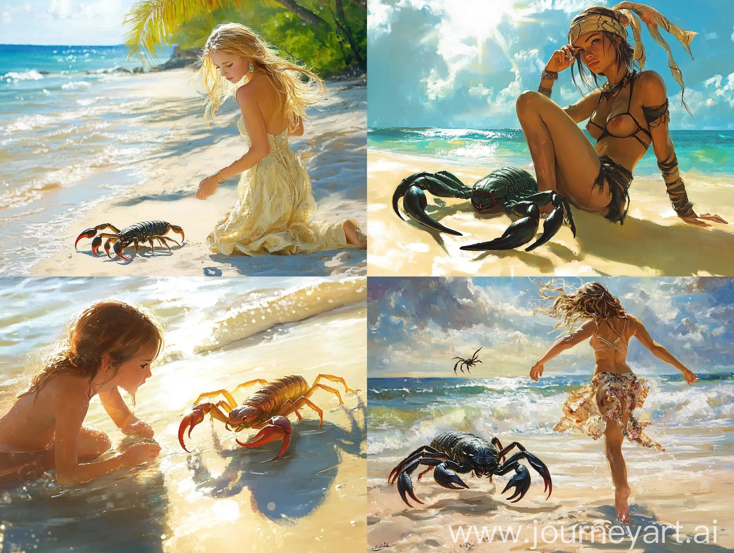 Girl-at-Sunset-Beach-Discovering-Scorpion