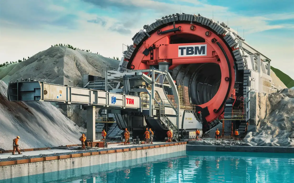 Massive TBM Boring Machine Construction Site on a Serene Natural Day