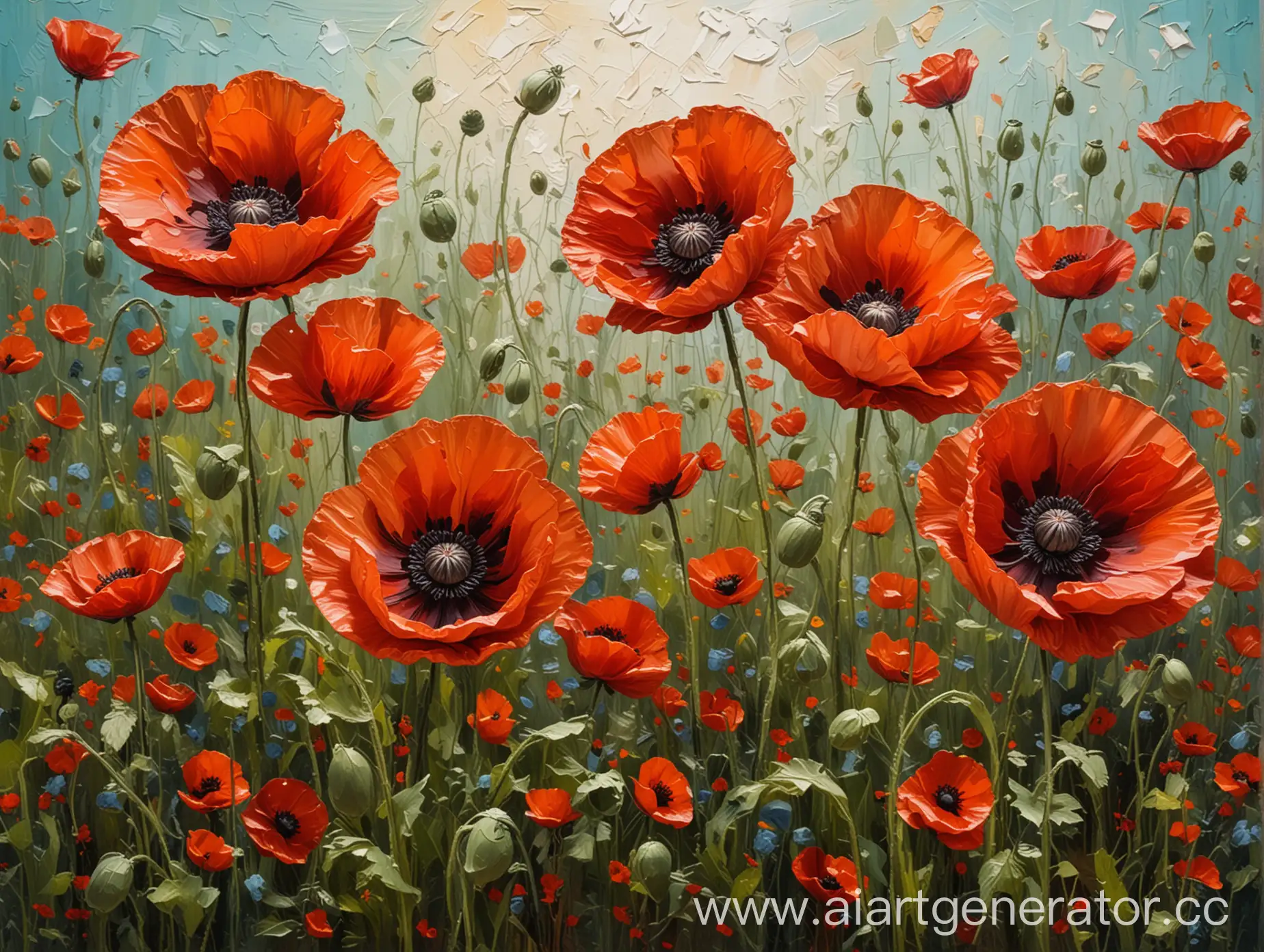 Impressionist-Spring-Garden-Poppies-Oil-Painting