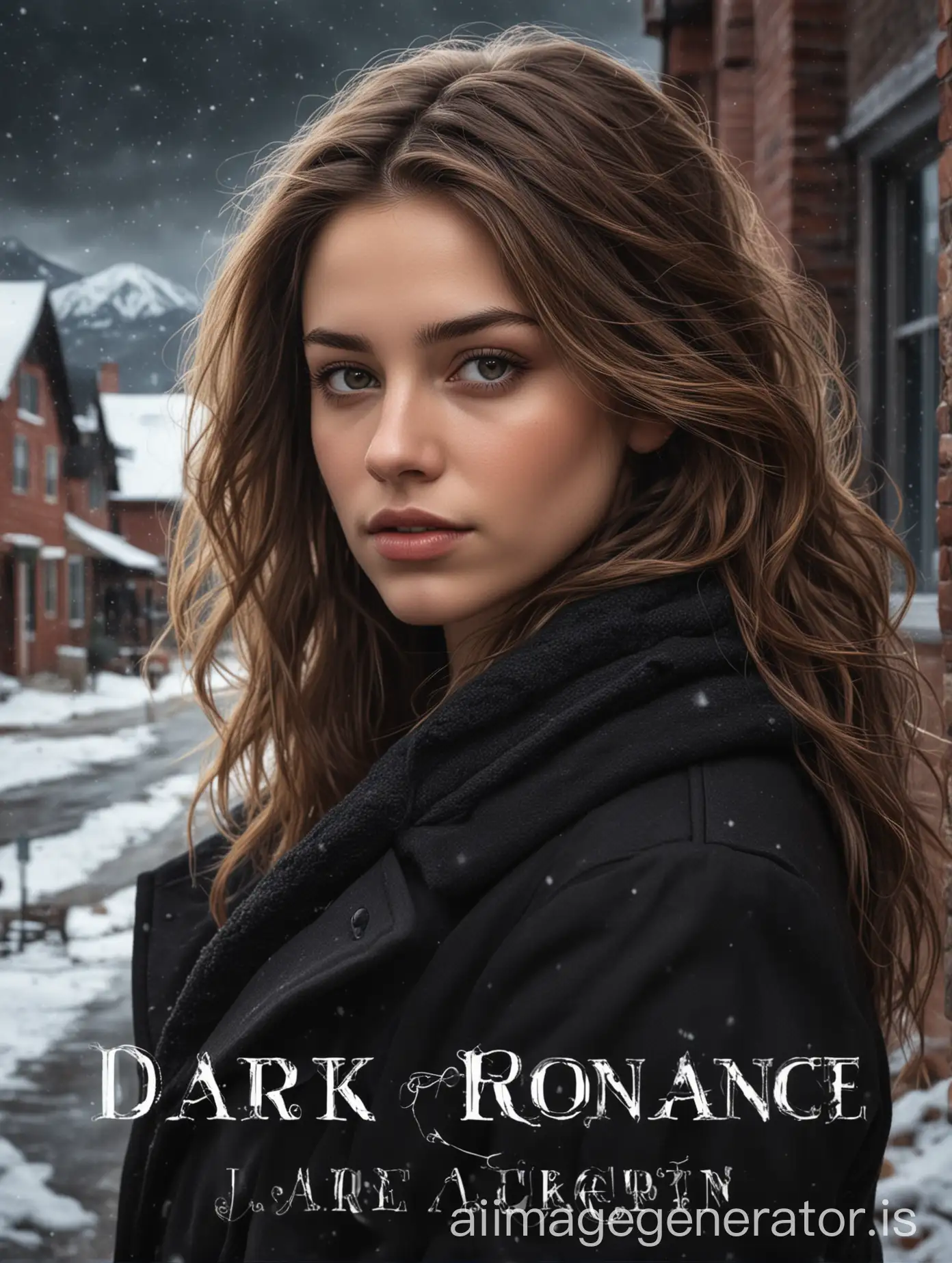 Dark-Romance-Book-Cover-Featuring-Woman-in-Winter-Coat-in-Colorado-Town