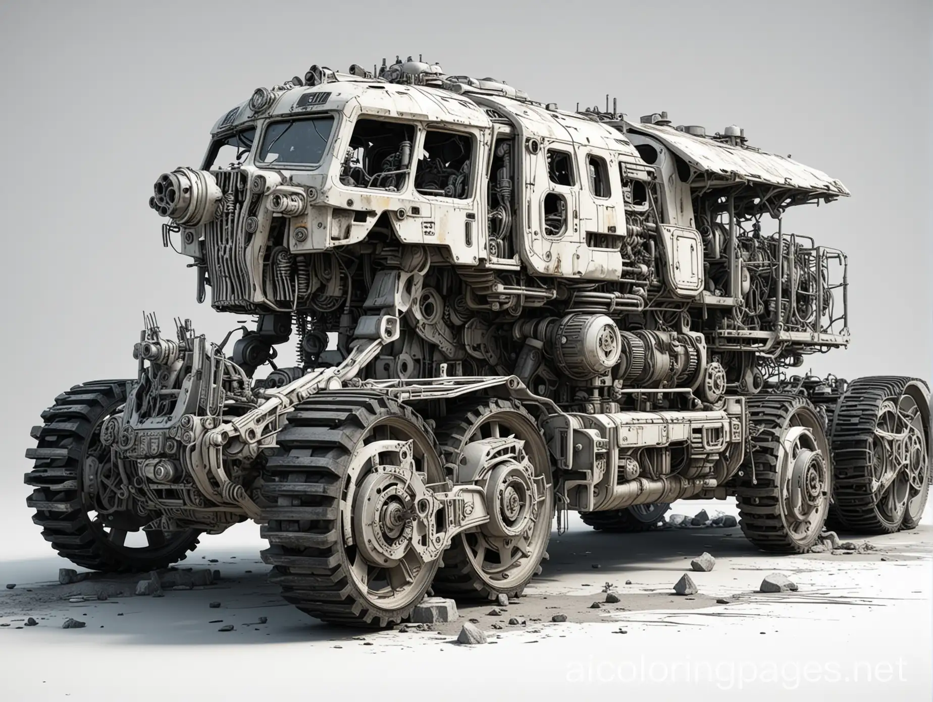 Highly-Realistic-Post-Apocalyptic-Cyberpunk-Mech-Skeleton-Locomotive-Coloring-Page