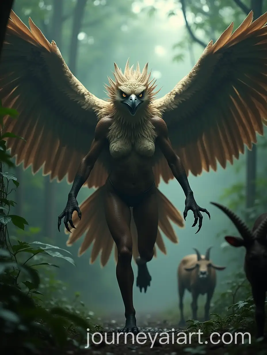 Aggressive-Hybrid-WomanEagle-Creature-Hunting-Goat-in-Amazon-Forest