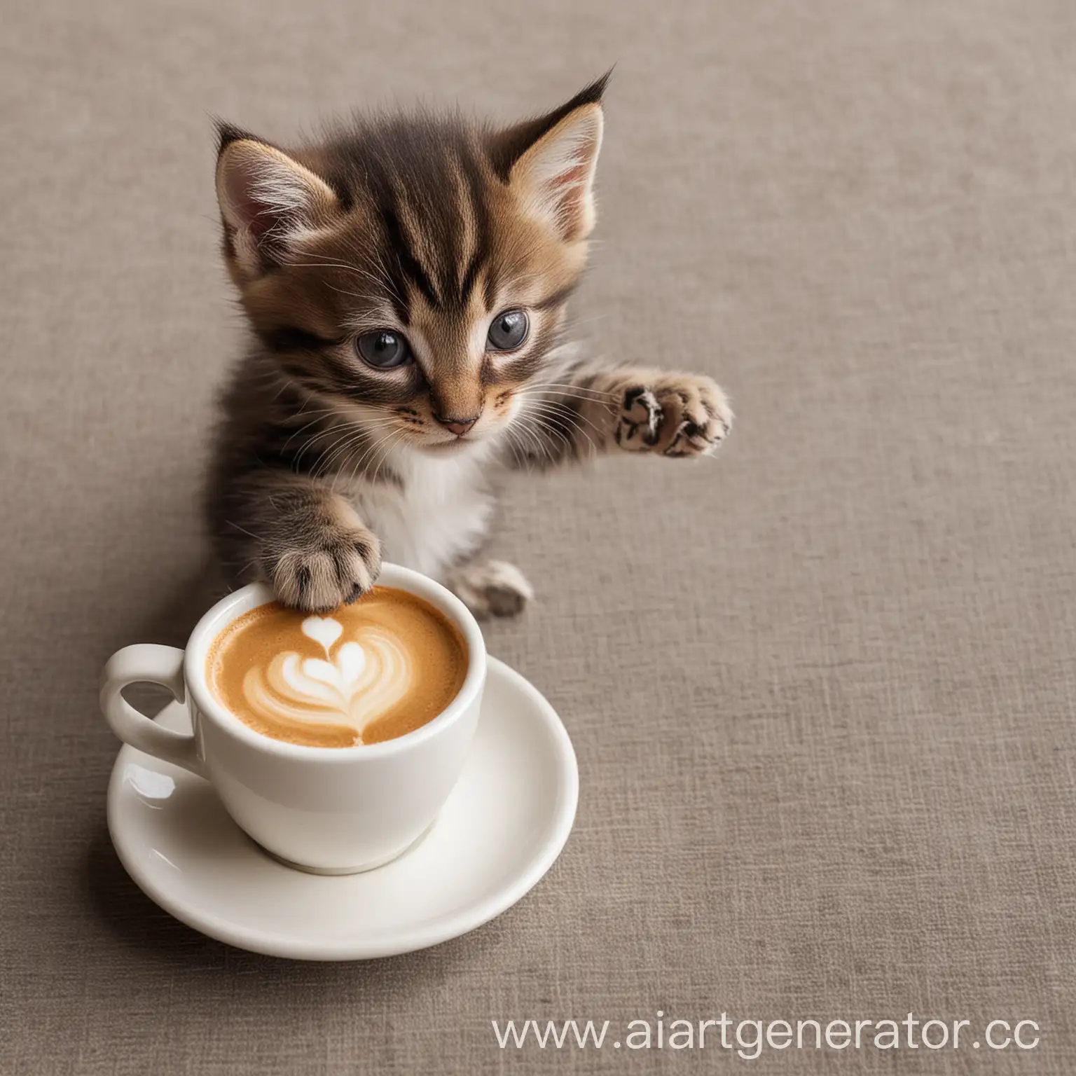 Kitten-Holding-Coffee-Cup-with-Playful-Curiosity