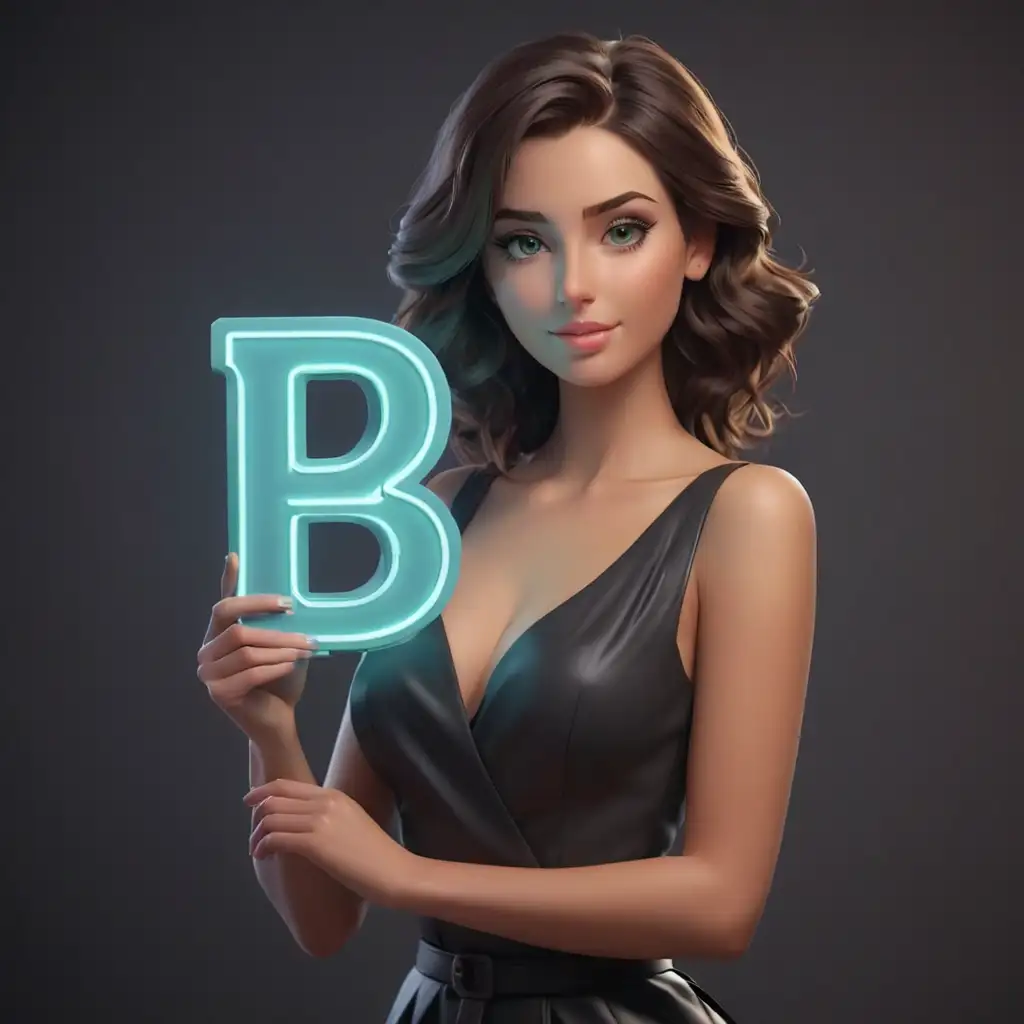 Sexy-25YearOld-Woman-Holding-Neon-B-in-3D-Animation