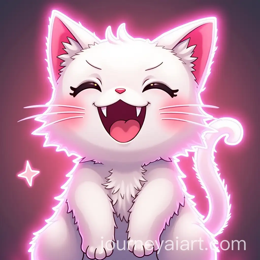 Happy-Manga-Cat-Enjoying-Ramen-with-Neon-Pink-and-White-Background