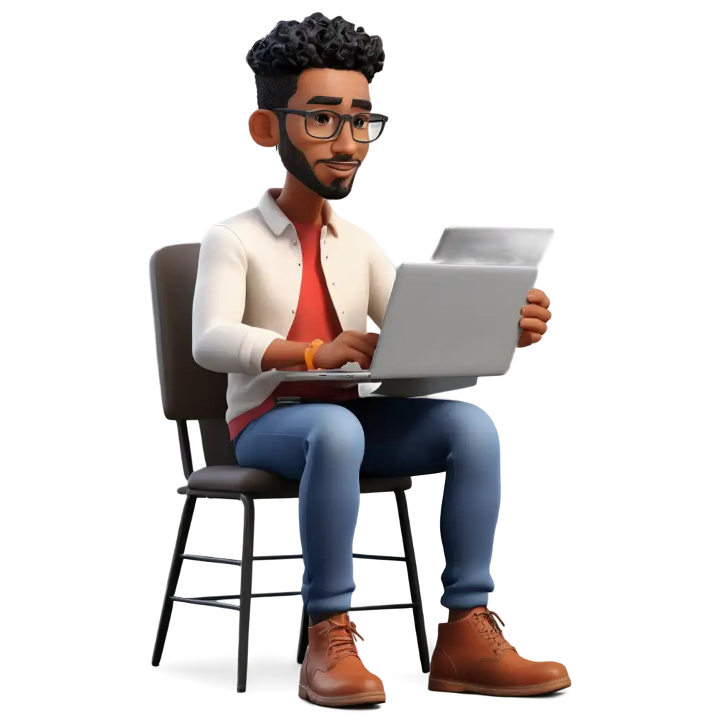 animated man trying to write a blog on his laptop