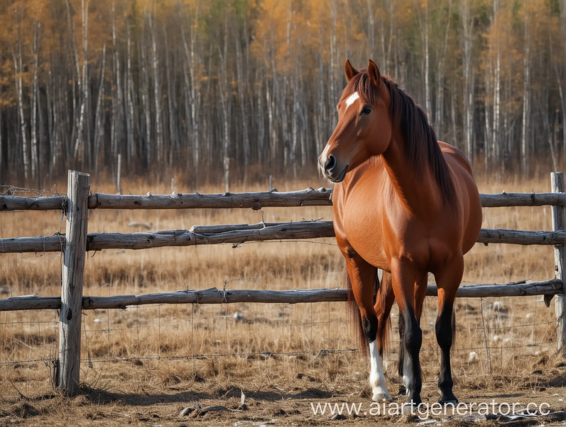 Red-Yakutian-Horse-Standing-by-the-Fence