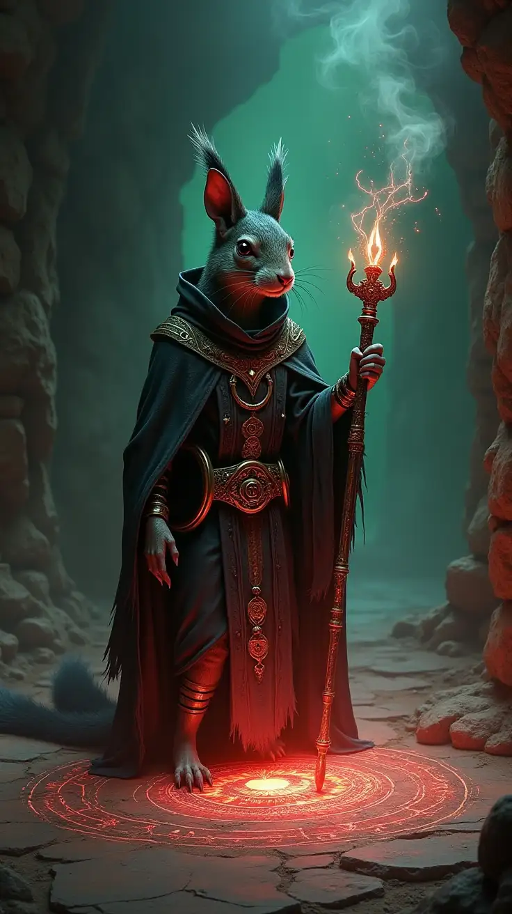 Squirrel-Humanoid-Warlock-Channeling-Crimson-Magic-in-Shadowy-Chamber