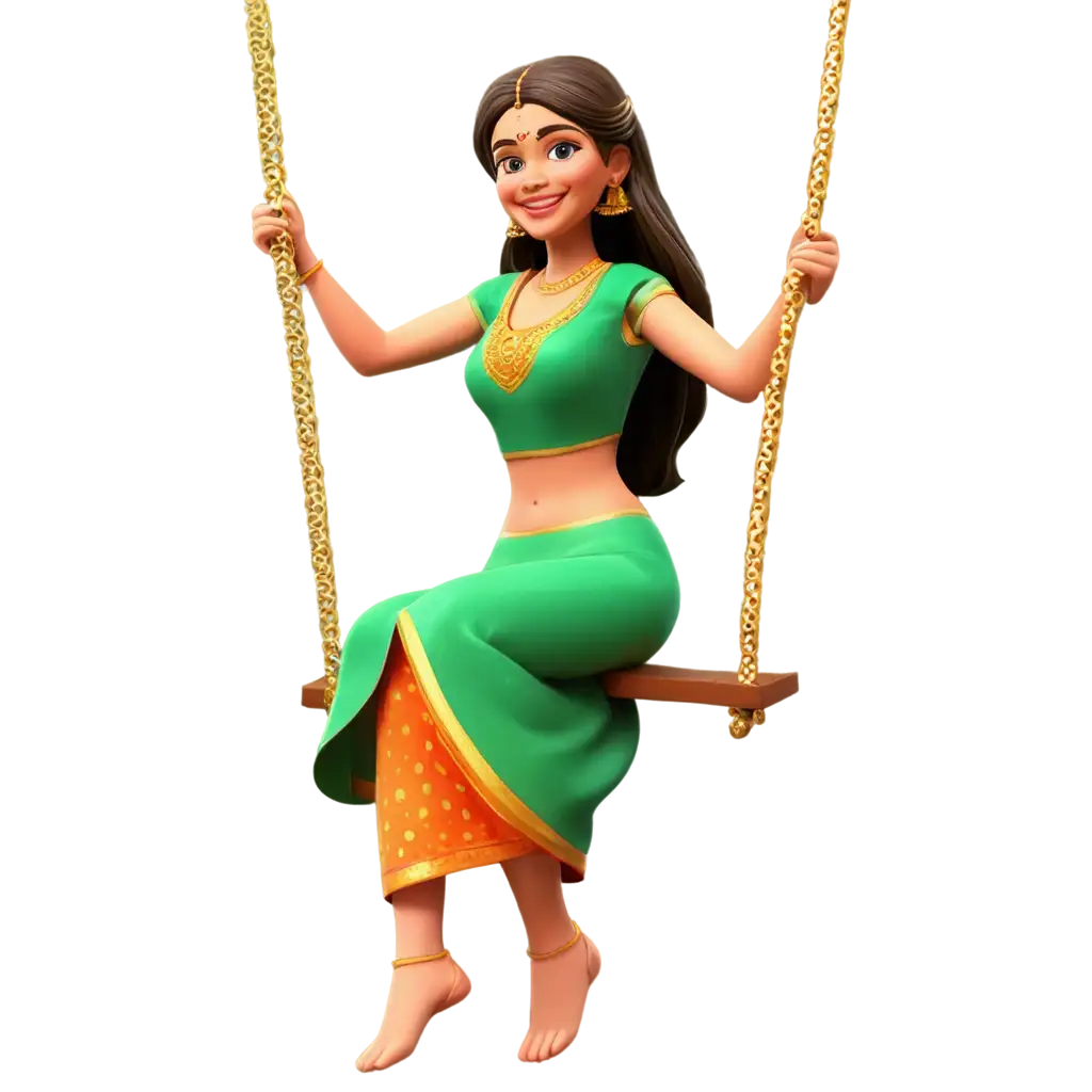 3D-Cartoon-PNG-Image-of-a-Woman-Celebrating-Teej-on-a-Swing