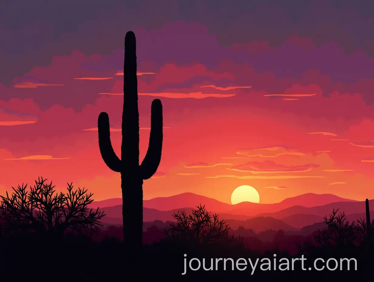 Saguaro-Cactus-Silhouette-Against-Vibrant-Arizona-Sunset