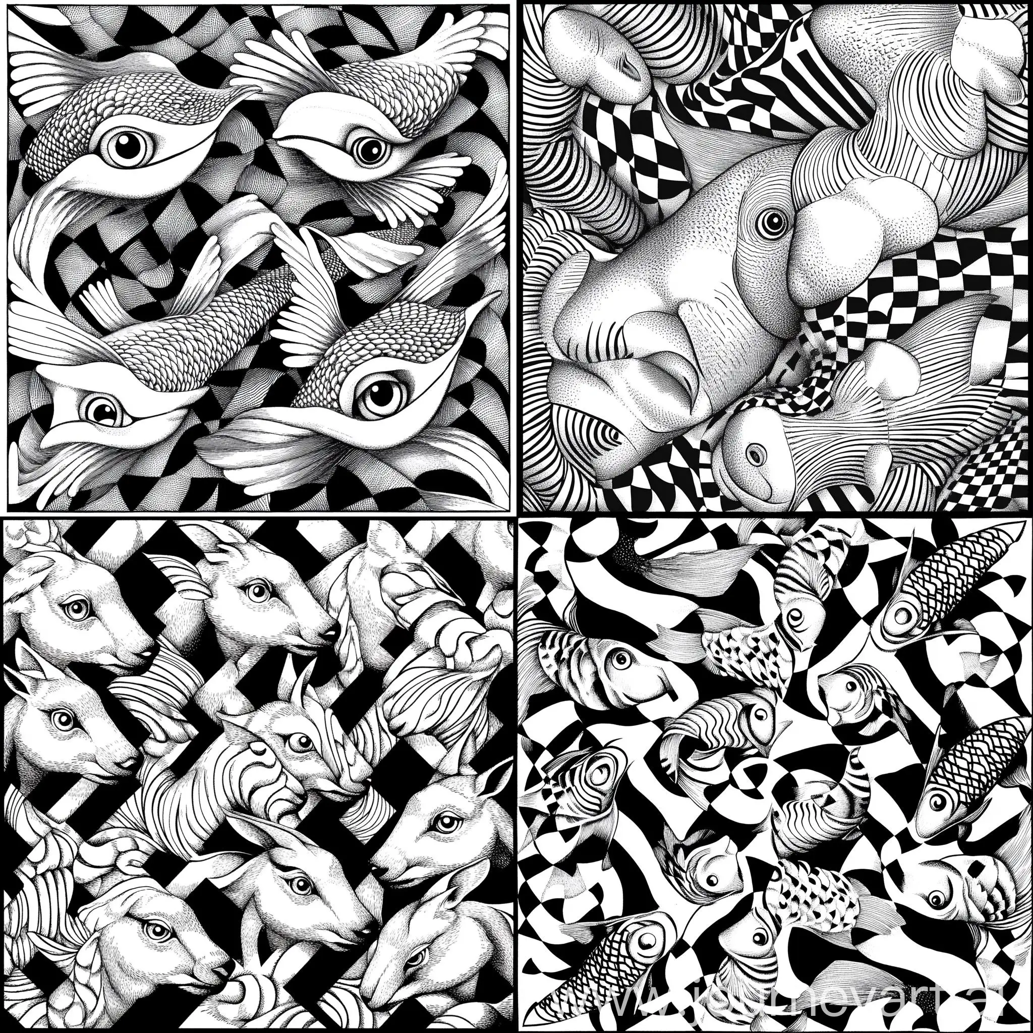 Abstract-Tessellated-Animal-Patterns-for-Adult-Coloring-Book-Inspired-by-MC-Escher