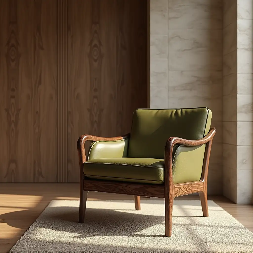 RetroDesign-Chair-with-Olive-Green-Leather-Seat-in-a-Modern-Minimalist-Room