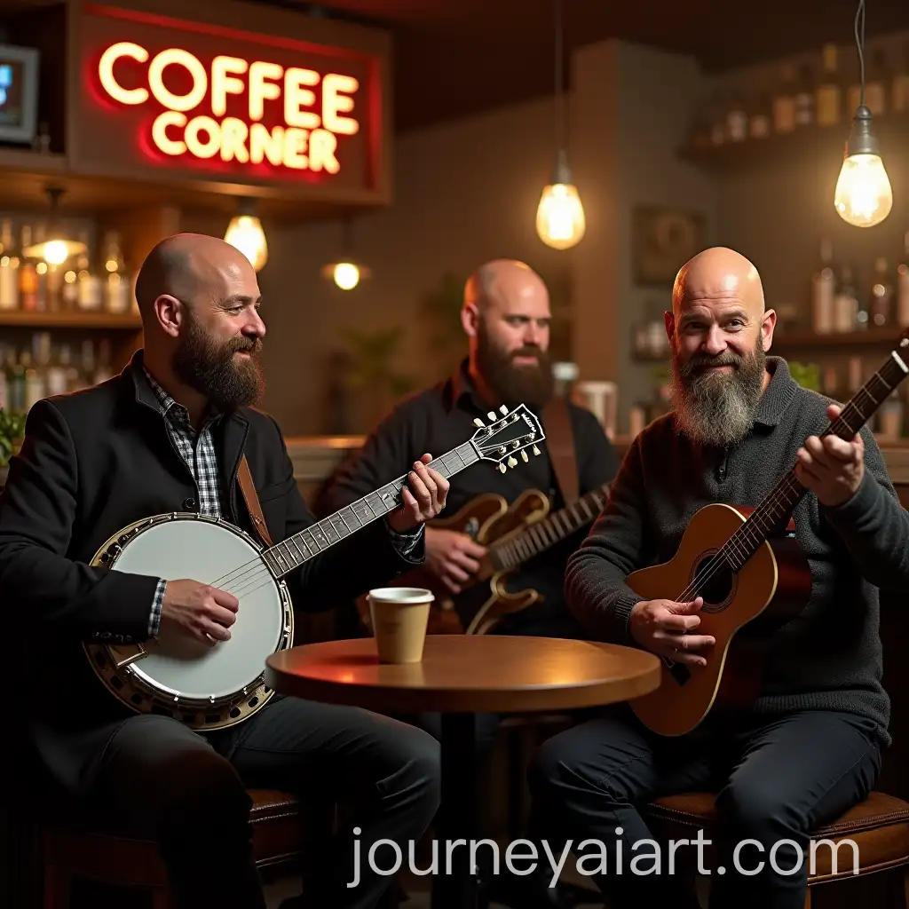 Musicians-Performing-in-Coffee-Corner-with-Beards-and-Instruments