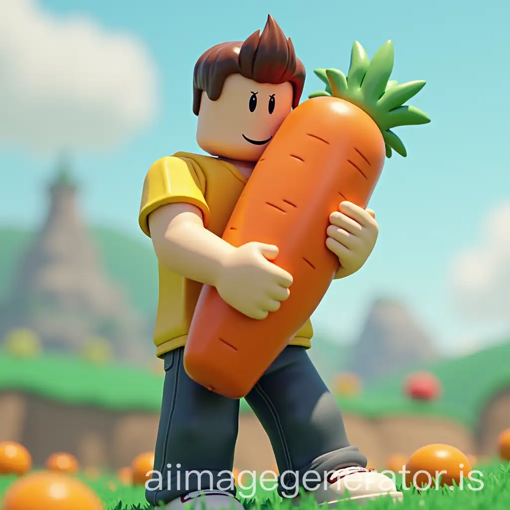 carrot in roblox simulator mode in multicolors is a man who holds it up