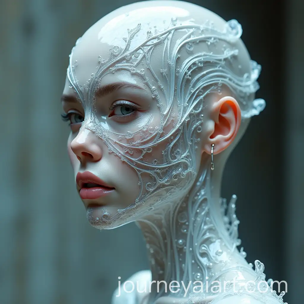 Futuristic-Bald-Girl-with-Liquid-Glass-Body-and-Intricate-Metal-Jewelry