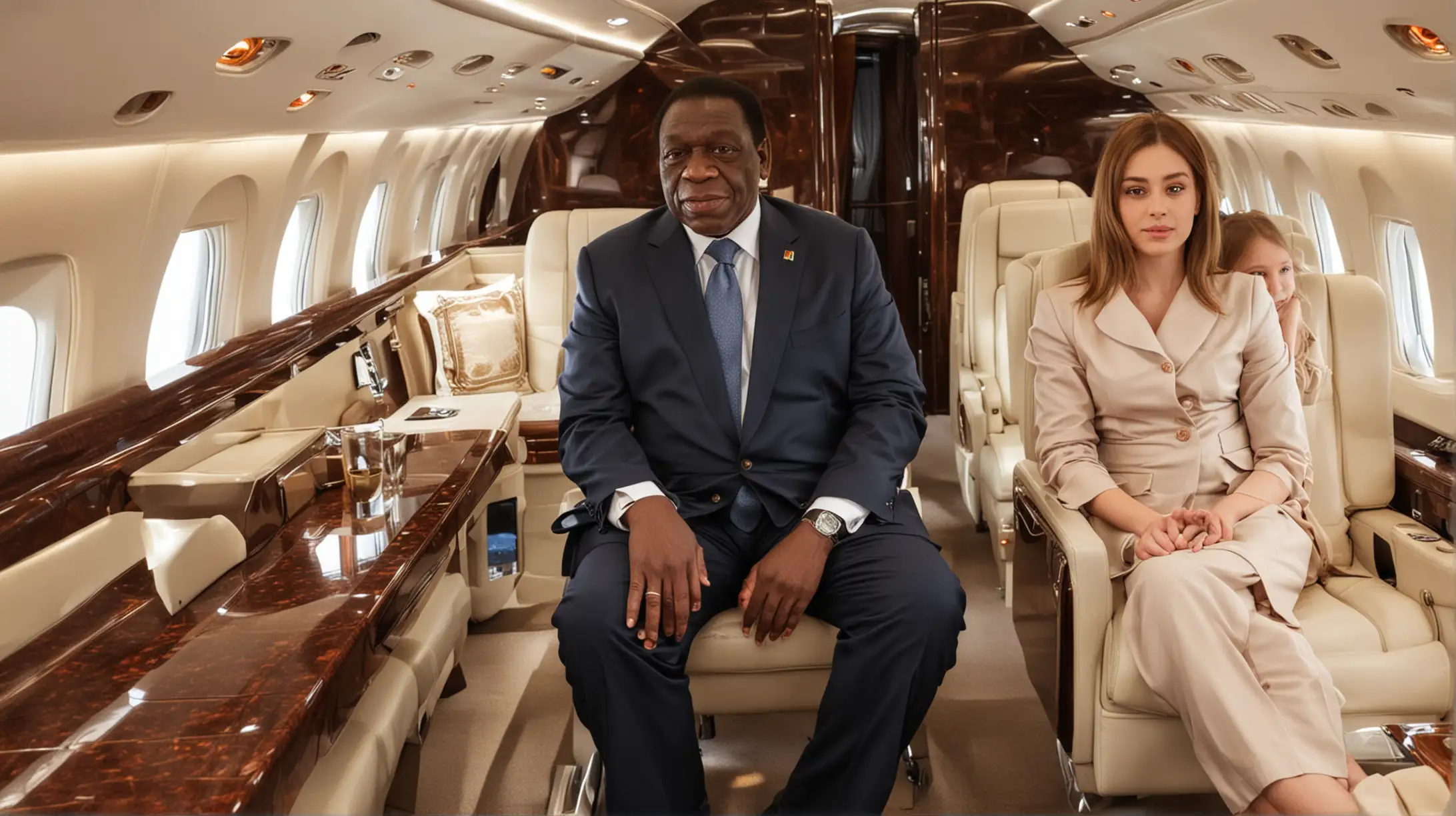 Emmerson Mnangagwa Sitting in Private Jet with Russian Girl