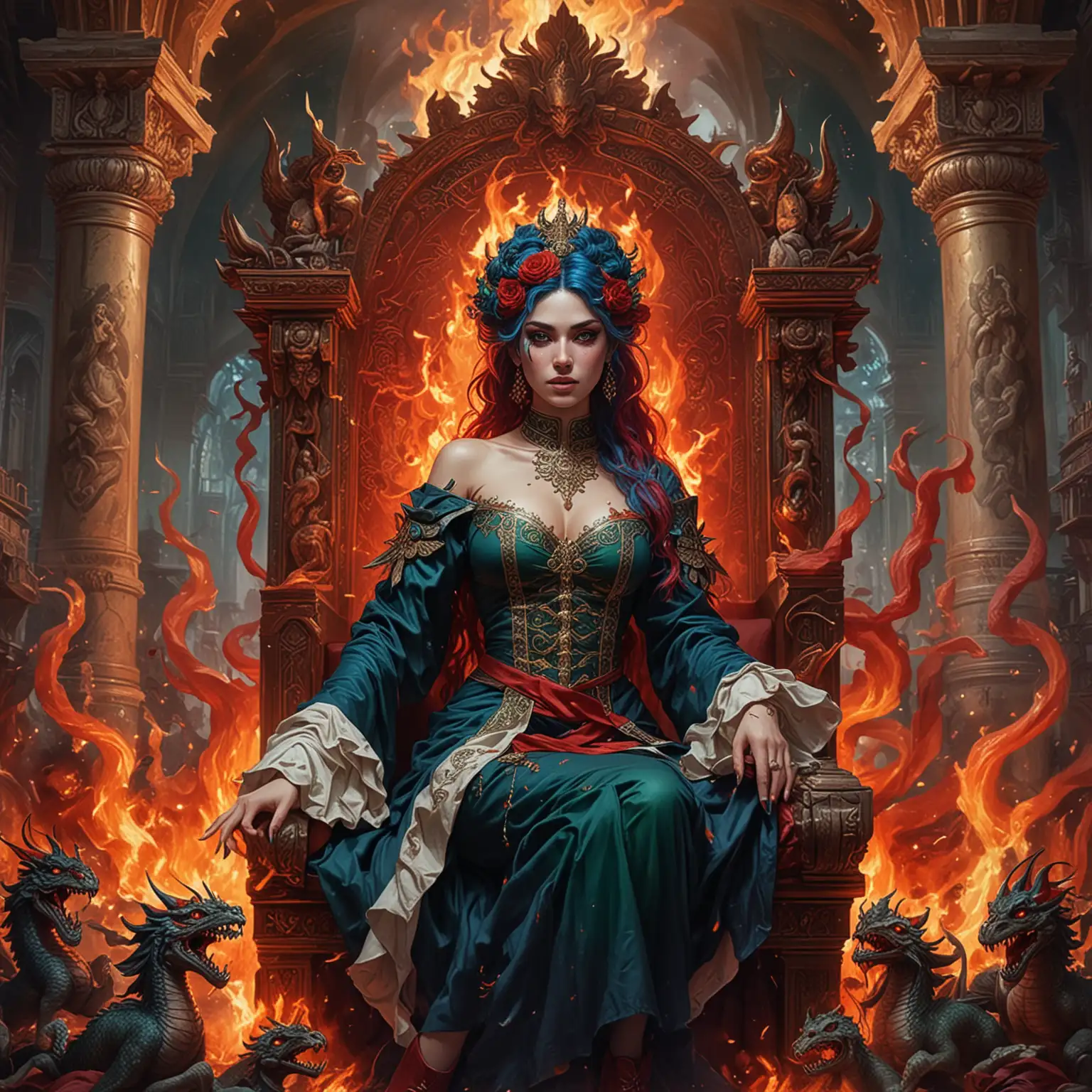 Beautiful Adolescent Empress Goddesses Commanding Fire Dragons