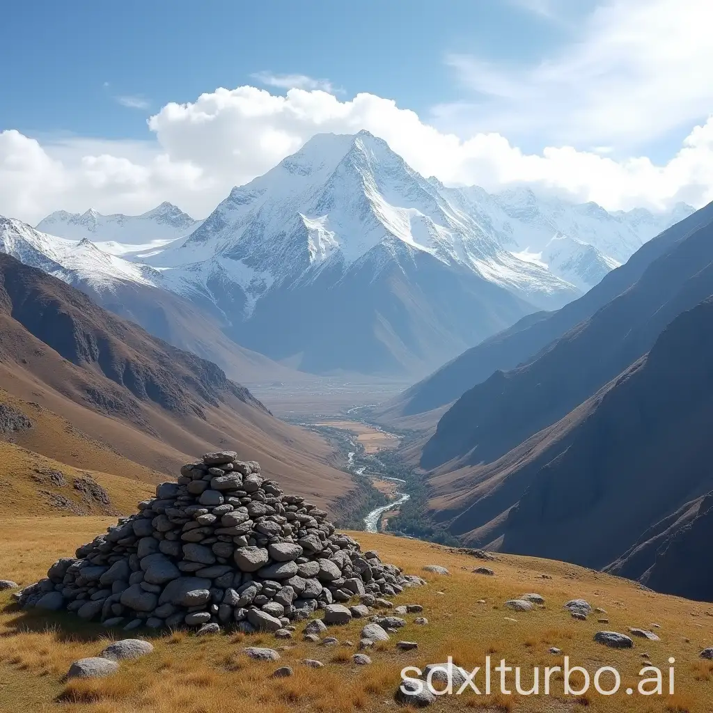 Andean-Apacheta-on-Mountain-Pass-Overlooking-Valleys-in-Peru