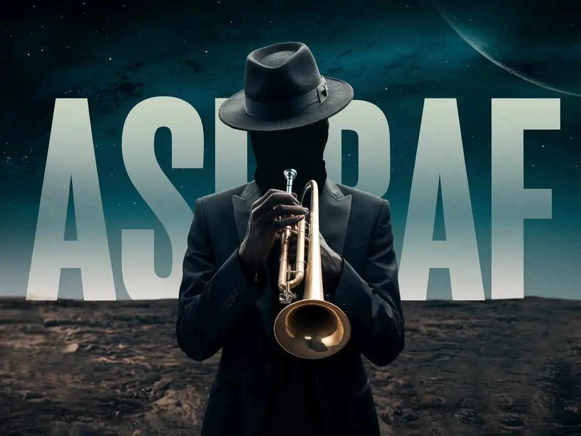 Lonely Musician Playing Trumpet in Space