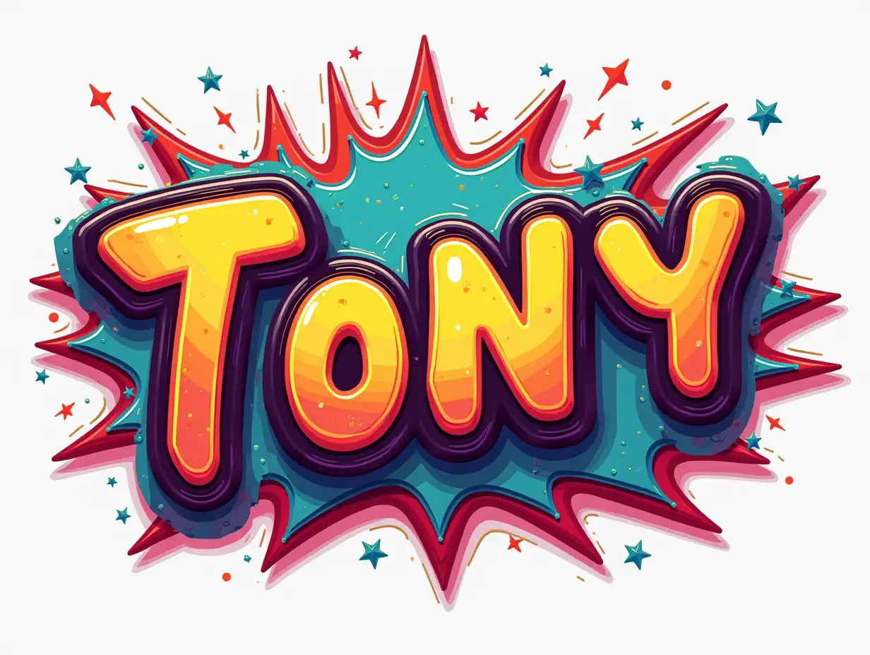 I want a logo with the name Tony in a 70's style 3D and colourful