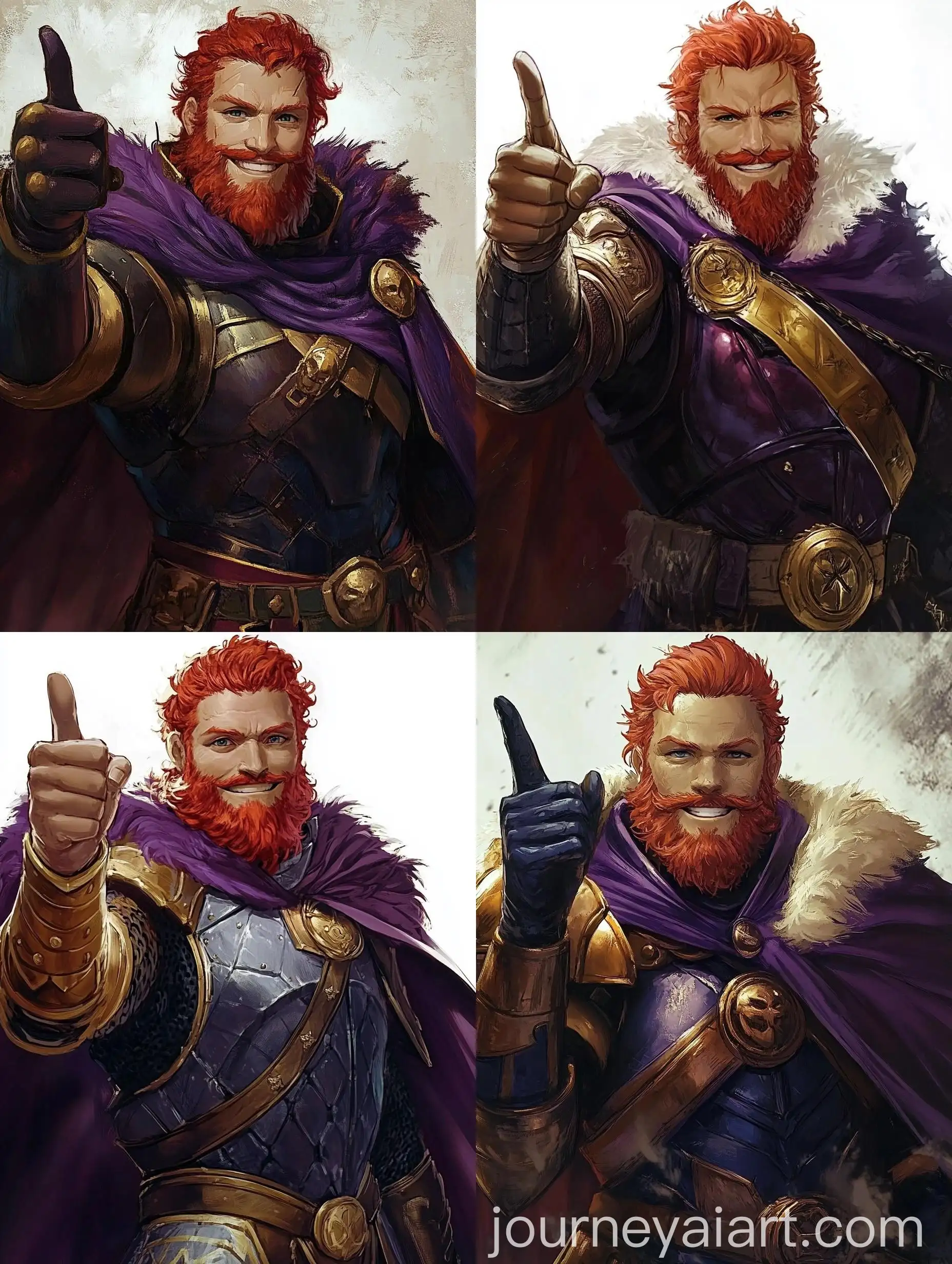 RedBearded-Man-in-Metal-Outfit-with-Purple-Cape-Gesturing