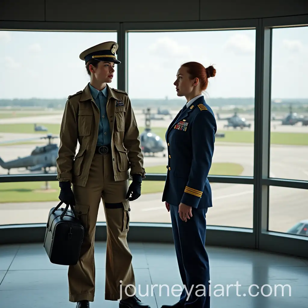 Military-Female-Pilot-and-Colonel-at-Observation-Tower-with-Aircraft-in-Background