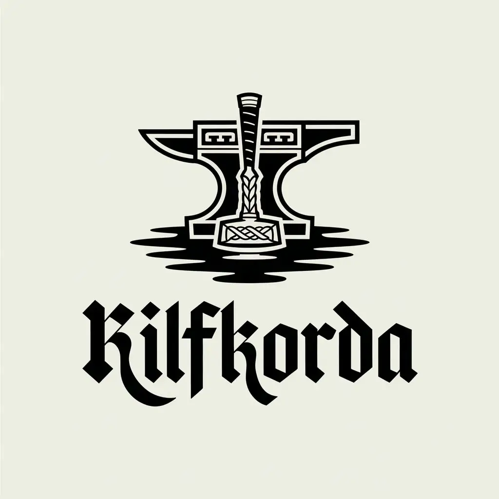 LOGO Design for KilfKorda Beer Logo with Viking Hammer Puddle of Water and Anvil Theme