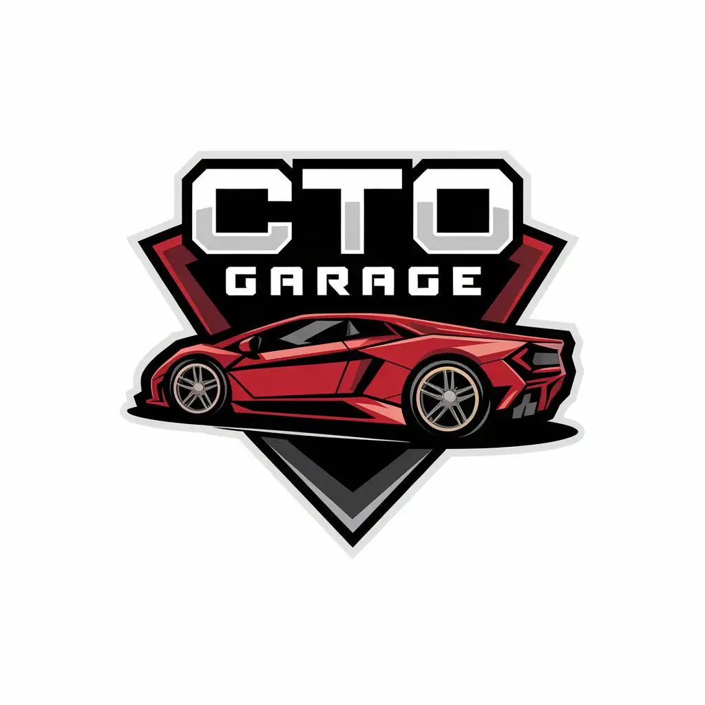 a vector logo design,with the text "CTO garage", main symbol:a vector logo design, with the text
"CTO garage ",  the main symbol: red sports car, complex, transparent background,Moderate,be used in Sports Fitness industry,clear background