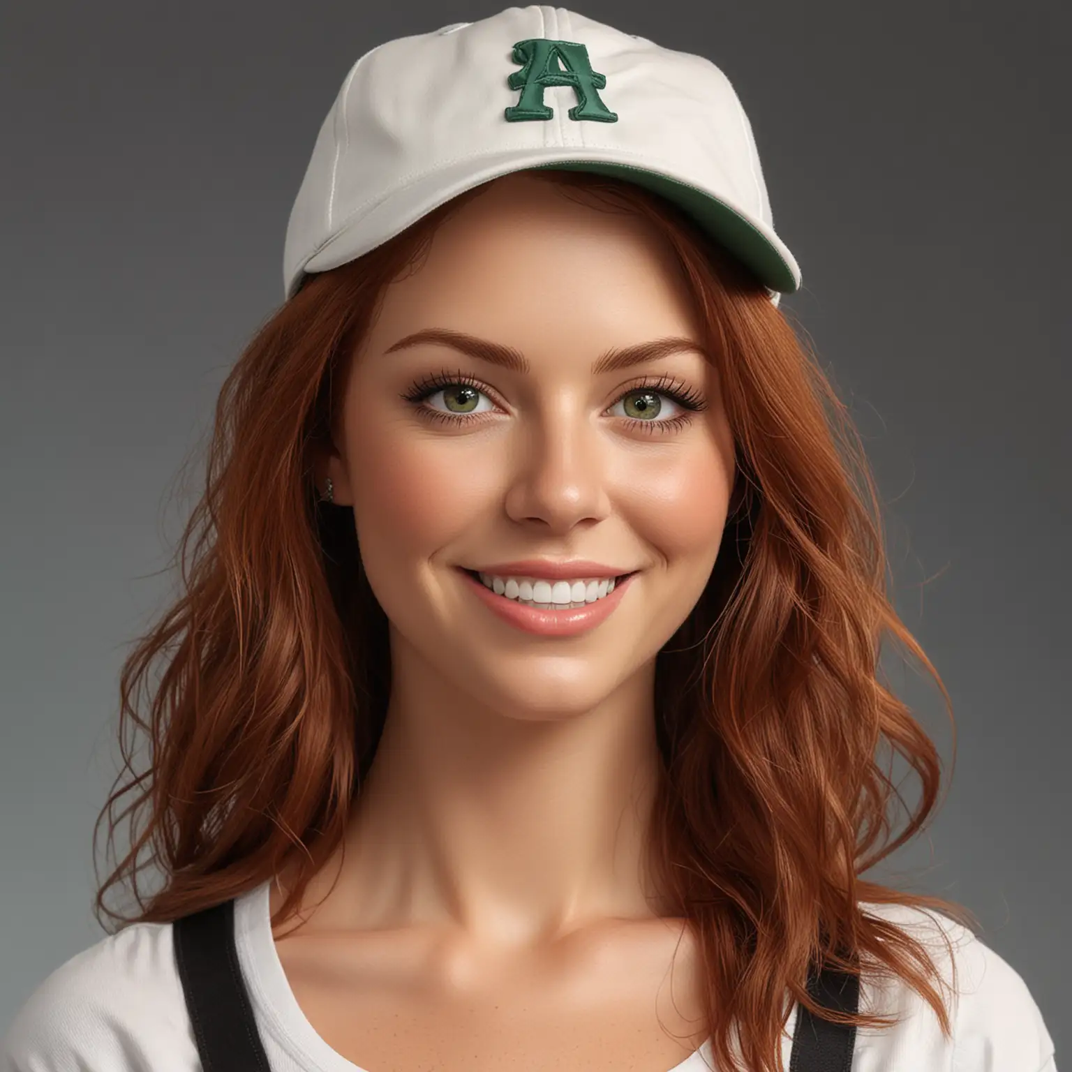 Realistic-Portrait-of-a-Smiling-Woman-in-Baseball-Cap-and-Suspenders