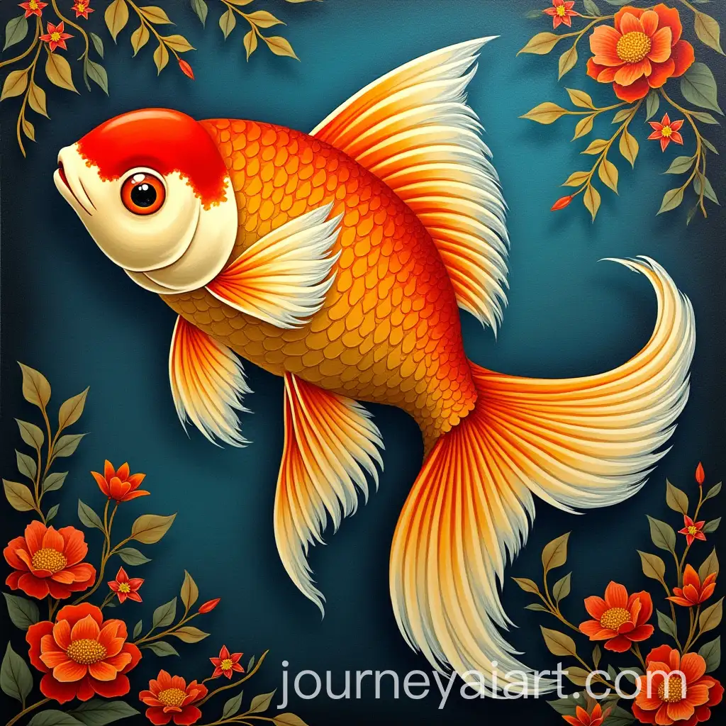 Art-Deco-Style-Goldfish-Painting-in-Square-Format
