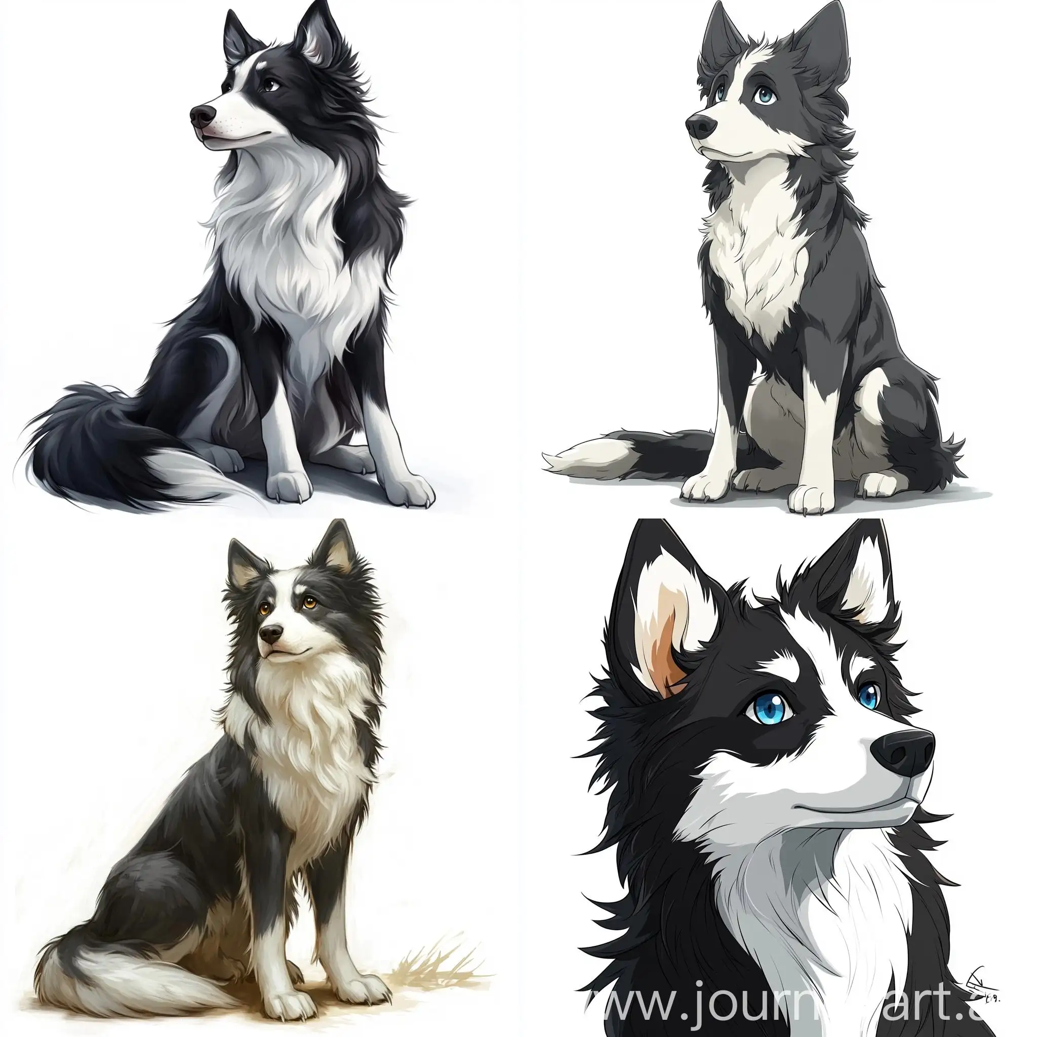 Anthropomorphic-Border-Collie-Character-in-Detailed-2D-Art-on-White-Background