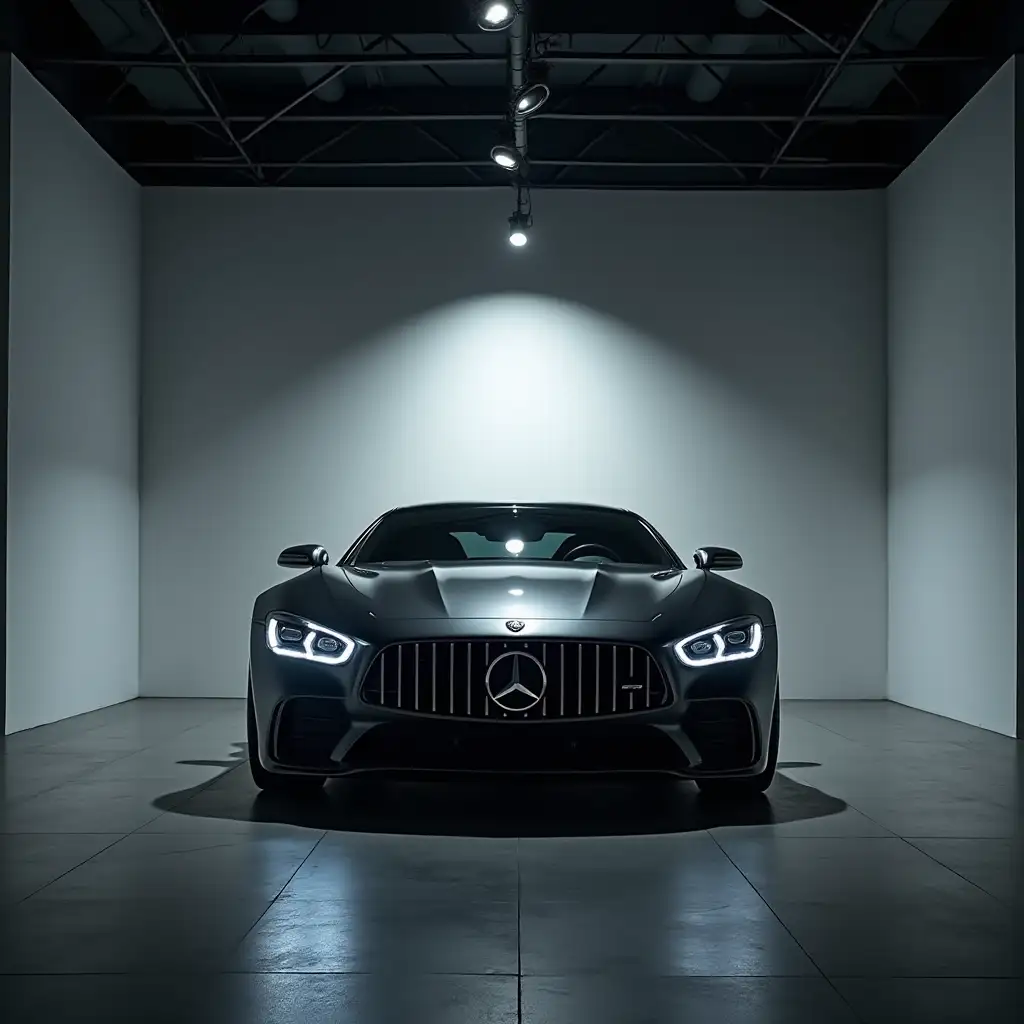 Sports-Car-in-Showroom-Under-Spotlight-with-Modern-Design