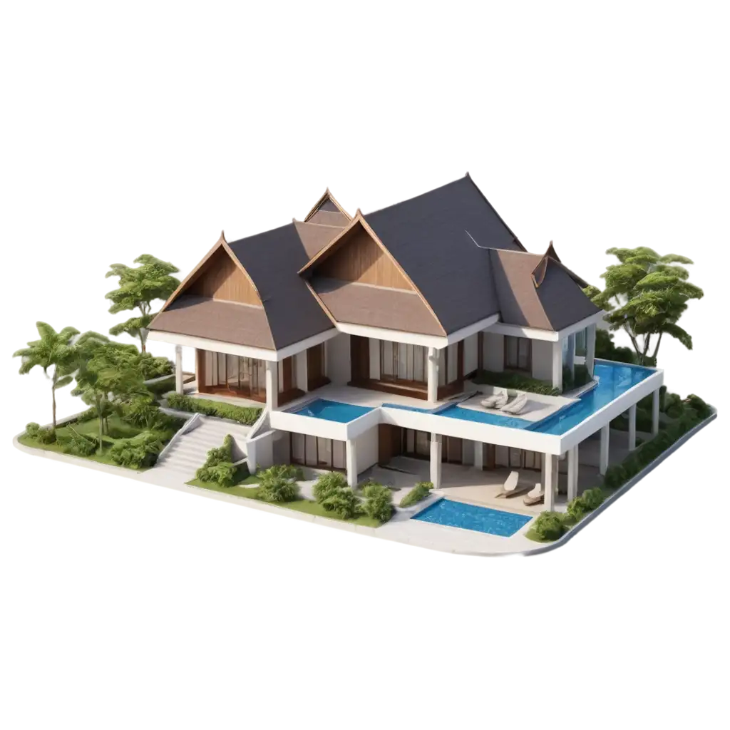 HighResolution-PNG-Image-of-a-Realistic-OneStorey-Villa-with-a-Pitched-Roof-in-Thailand