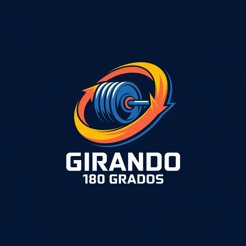 LOGO Design for Turning 180 Dynamic Orange Arrow and Olympic Disc on Dark Blue Background