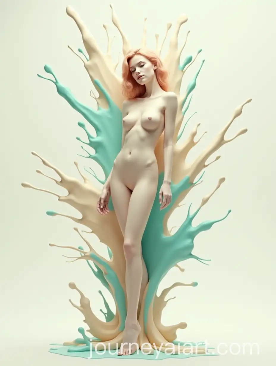 Beautiful-Young-Woman-in-a-Splash-of-Beige-and-Turquoise-Paint-in-AvantGarde-3D-Style