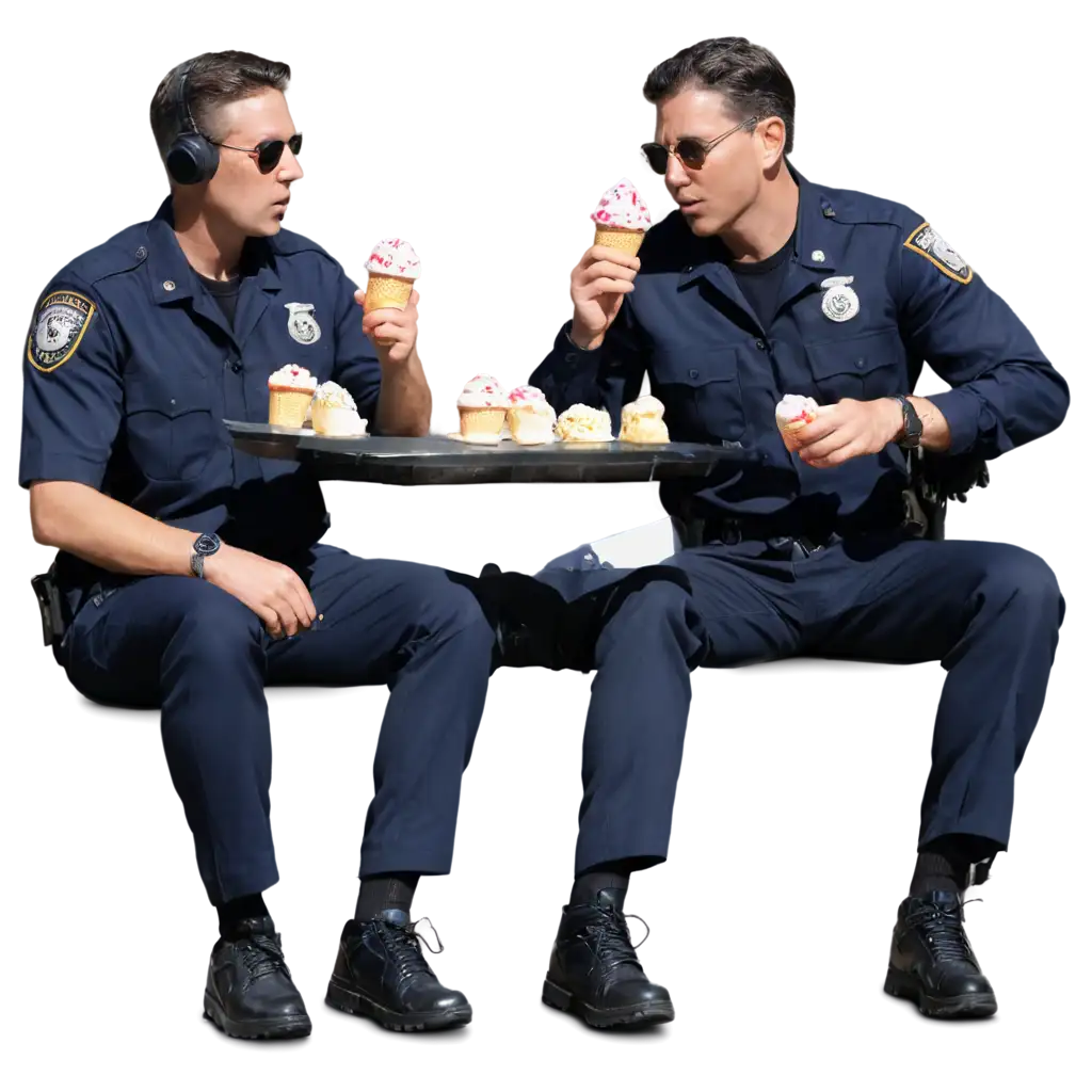 Two-FBI-Officers-Enjoying-Ice-Cream-HighQuality-PNG-Image-for-Digital-and-Print-Use