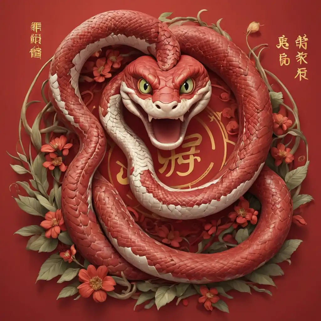 Poster for snake year, with words happy new year, creative, Chinese red