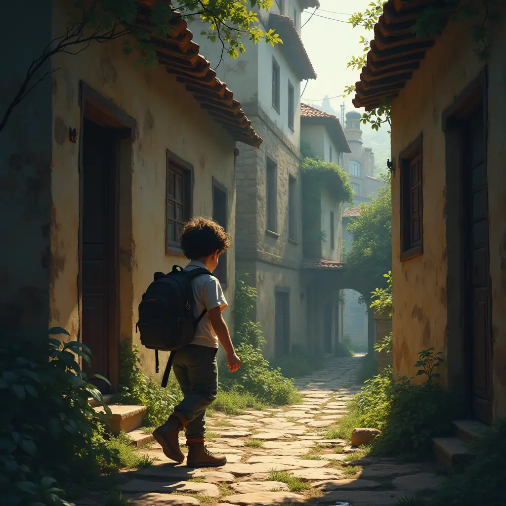 A boy named Leo who is exploring an old house in the city of Eldoria