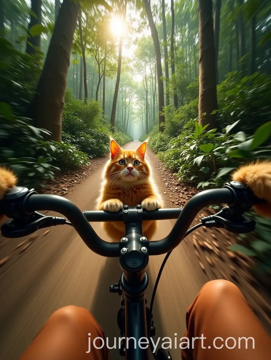 Angora-Cat-Riding-Bicycle-Downhill-Through-Tropical-Jungle