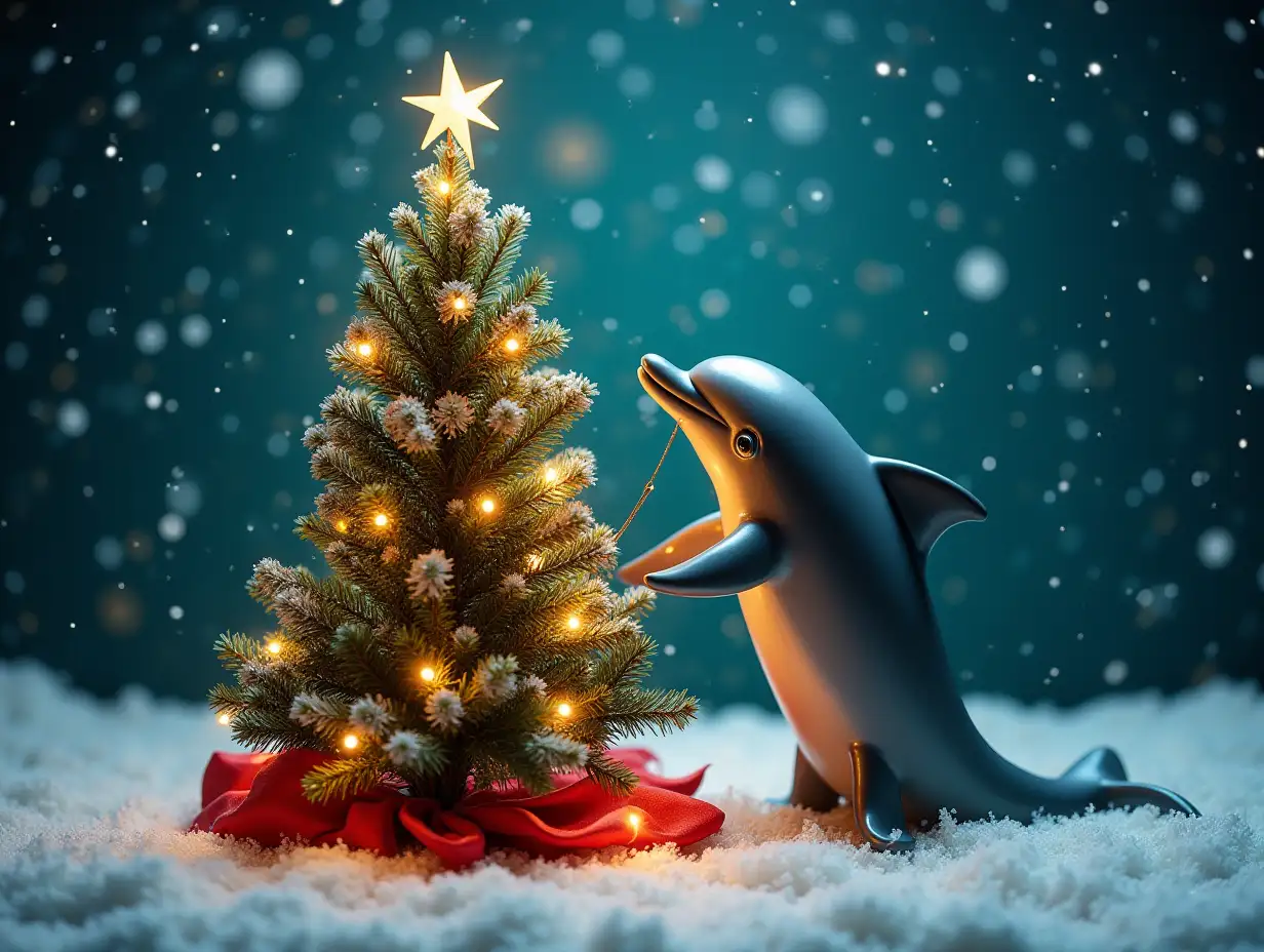 Dolphin decorates a Christmas tree